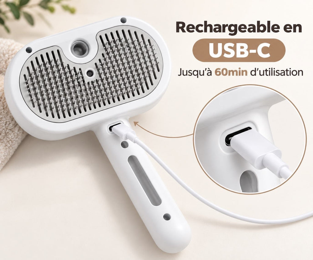 Chat se faisant brosser en douceur avec la brosse vapeur Vapo'Câlin 3 en 1