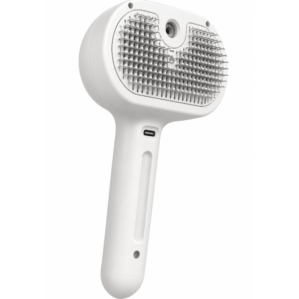 Vapo'Câlin 3 en 1 - brosse vapeur blanche pour chat et chien avec réservoir d'eau intégré